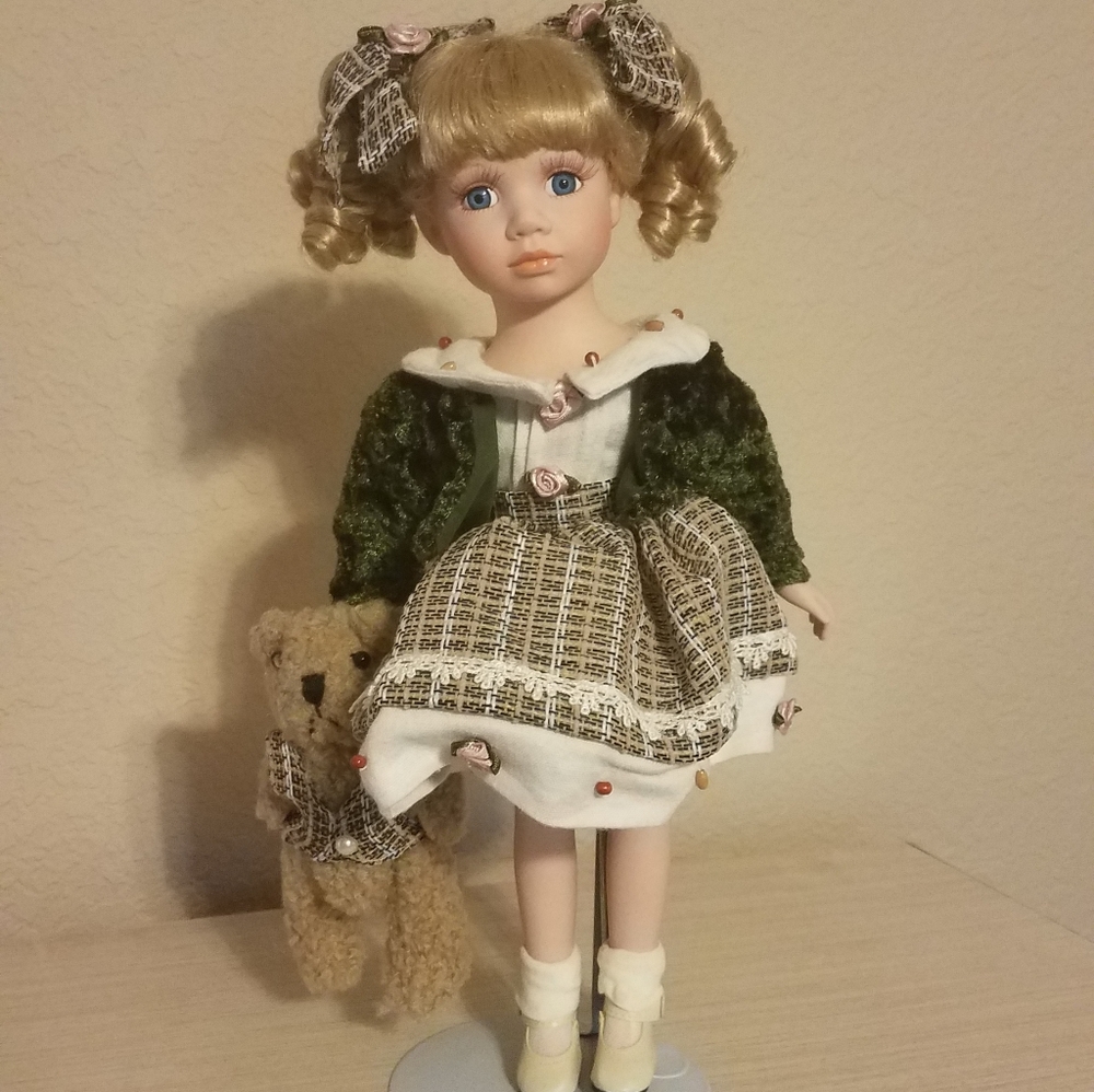 girl doll with teddy bear